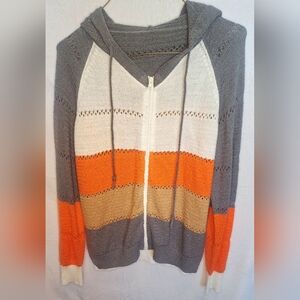 Women’s Long Sleeve Knit Sweater Zip Up Hoodie Jacket Lightweight - L